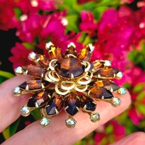 Vintage Topaz and Ab Starburst Brooch